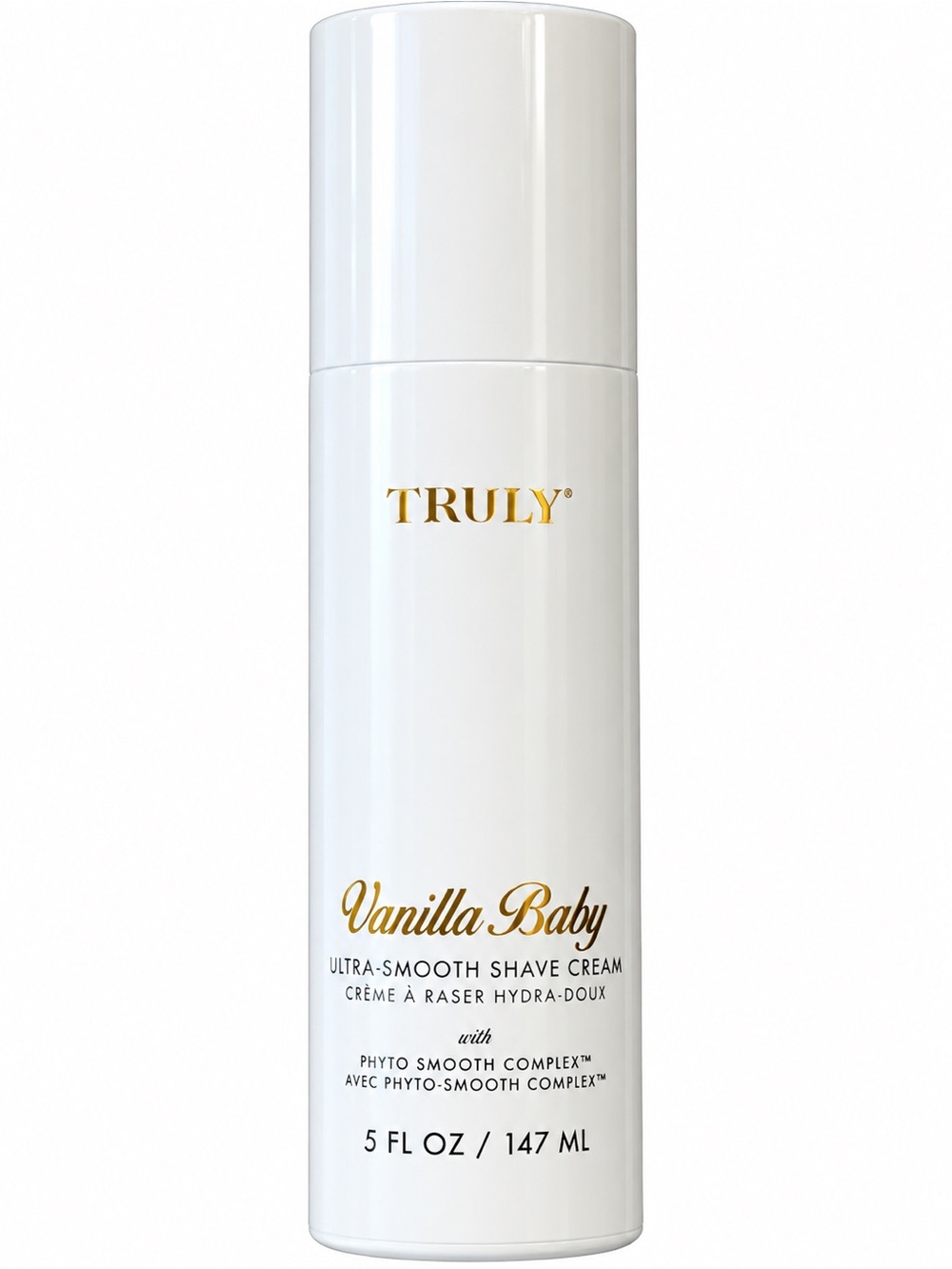 TRULY Vanilla Baby Ultra-Smooth Shave Cream — White with Gold Text